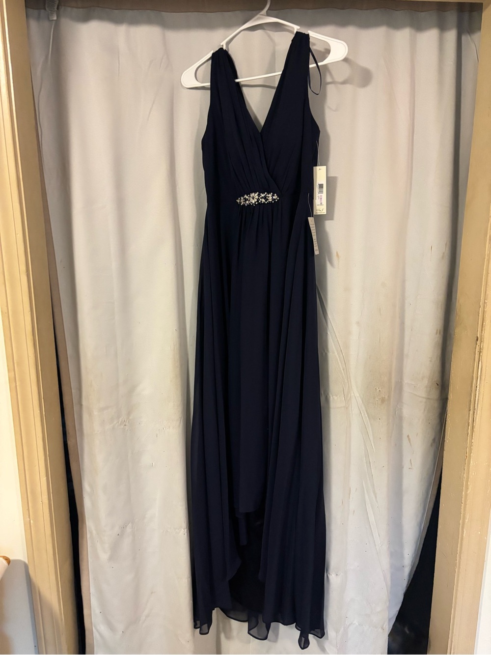 Nordstrom Navy High-Low Evening Gown with Beaded Waist